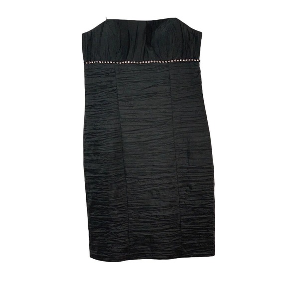 Vintage Cache Black Studded Gathered Cocktail Built In Bra Strapless Dress 10 - Picture 1 of 10